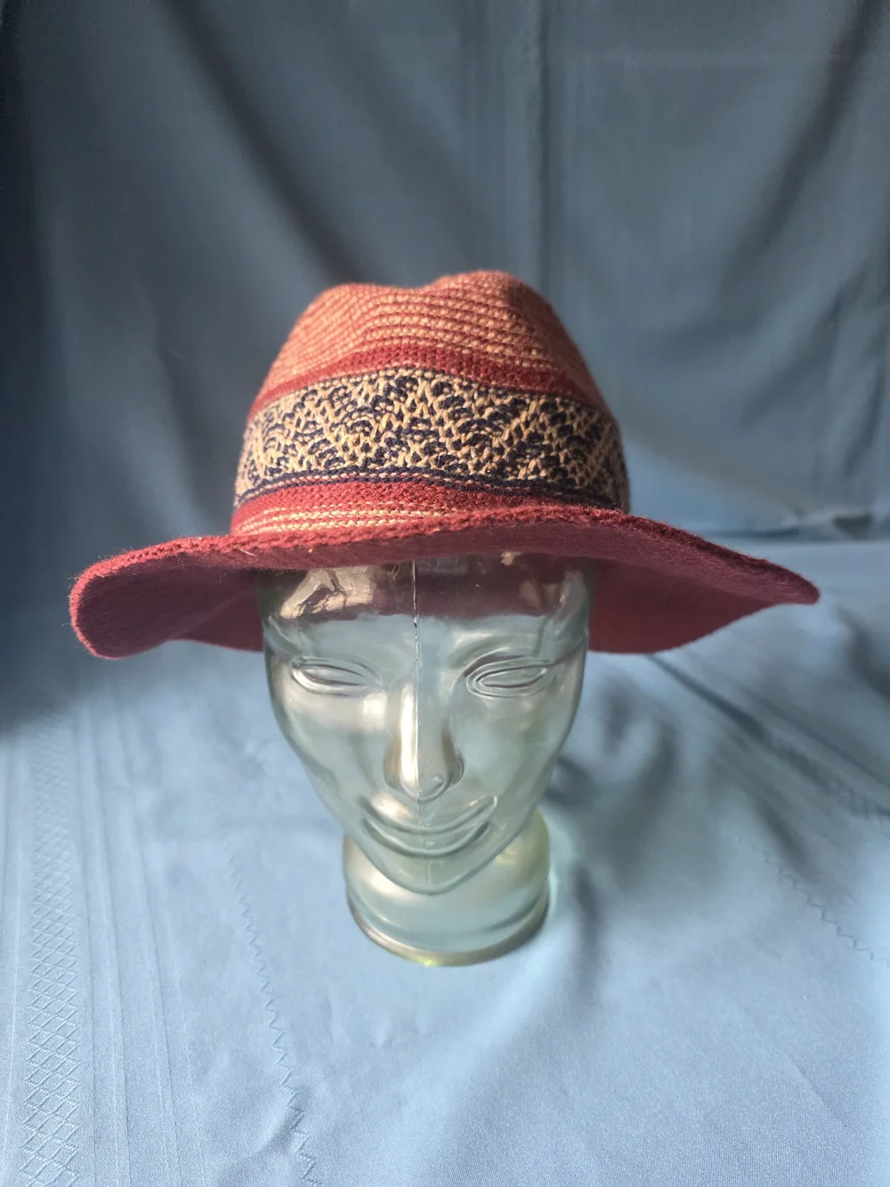 Old County Road Burgundy Woven Bohemian Panama / Fedora Hat OS